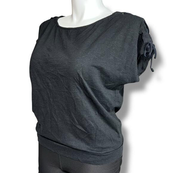Covington Womens T Shirt Top Short Dolman Sleeve Laceup Detail Black Large - Picture 7 of 9